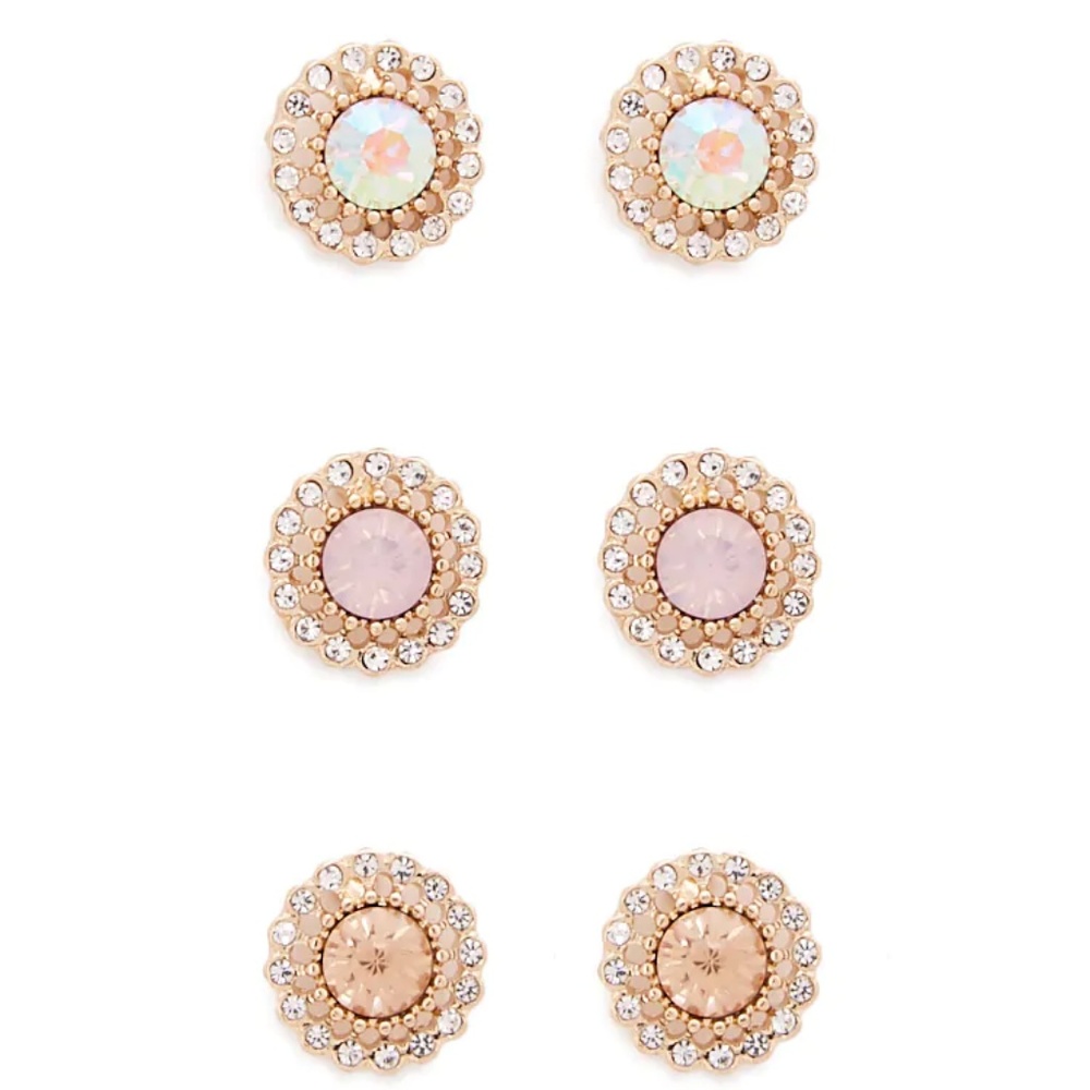 BRAND NEW Rhinestone & Faux Gem Stud Earrings Set